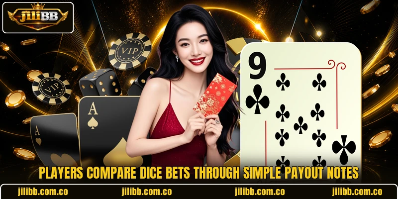 Players compare dice bets through simple payout notes Players compare dice bets through simple payout notes