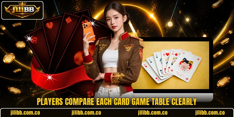 Players compare each card game table clearly Players compare each card game table clearly